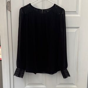 Ann Taylor Black Blouse with Lace Cuffs